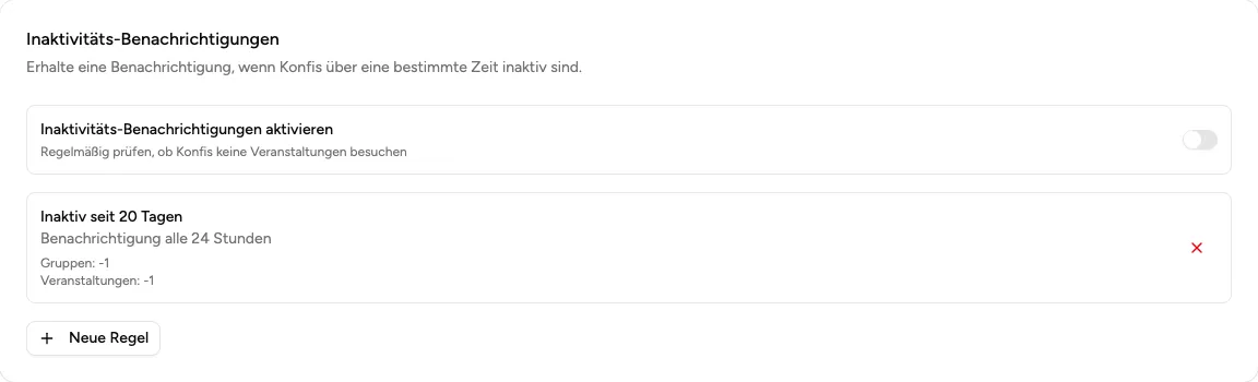 Einstellung für Inaktivitäts-Benachrichtigungen bei Konfis in den Profil-Einstellungen (Beispiel aus der öffentlichen Demo).