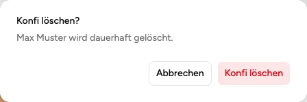 Konfi-Detailkopf mit Aktionen wie Account zurücksetzen und Löschen (Beispiel aus der öffentlichen Demo)