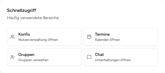 Startseite der Verwaltung mit Schnellzugriff auf die wichtigsten Bereiche (Beispiel aus der öffentlichen Demo)